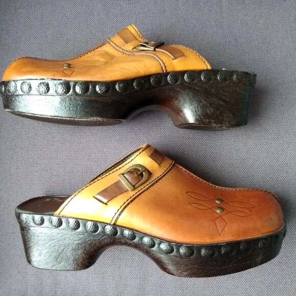 Vintage Leather Clogs Men's Size 8.5 / 9 Mules Shoes Heavy Chunky Retro Hippie - Picture 7 of 10